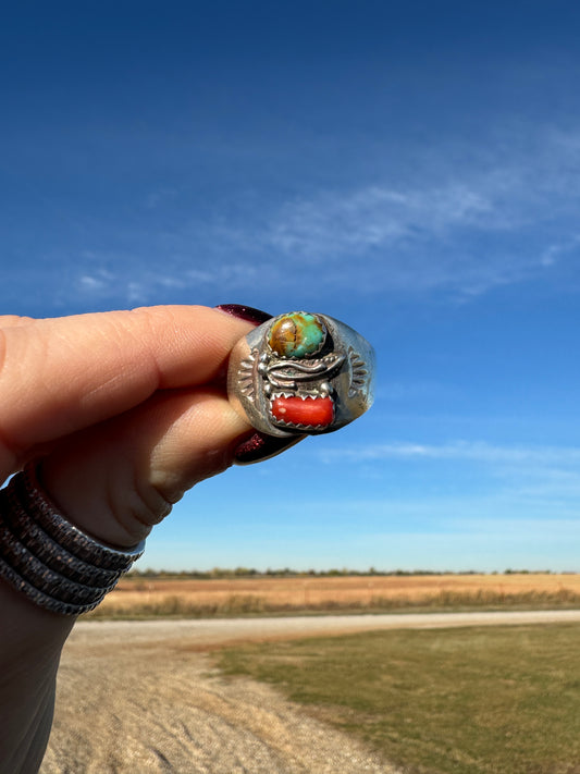 Vintage Sterling Turquoise and Coral Ring
