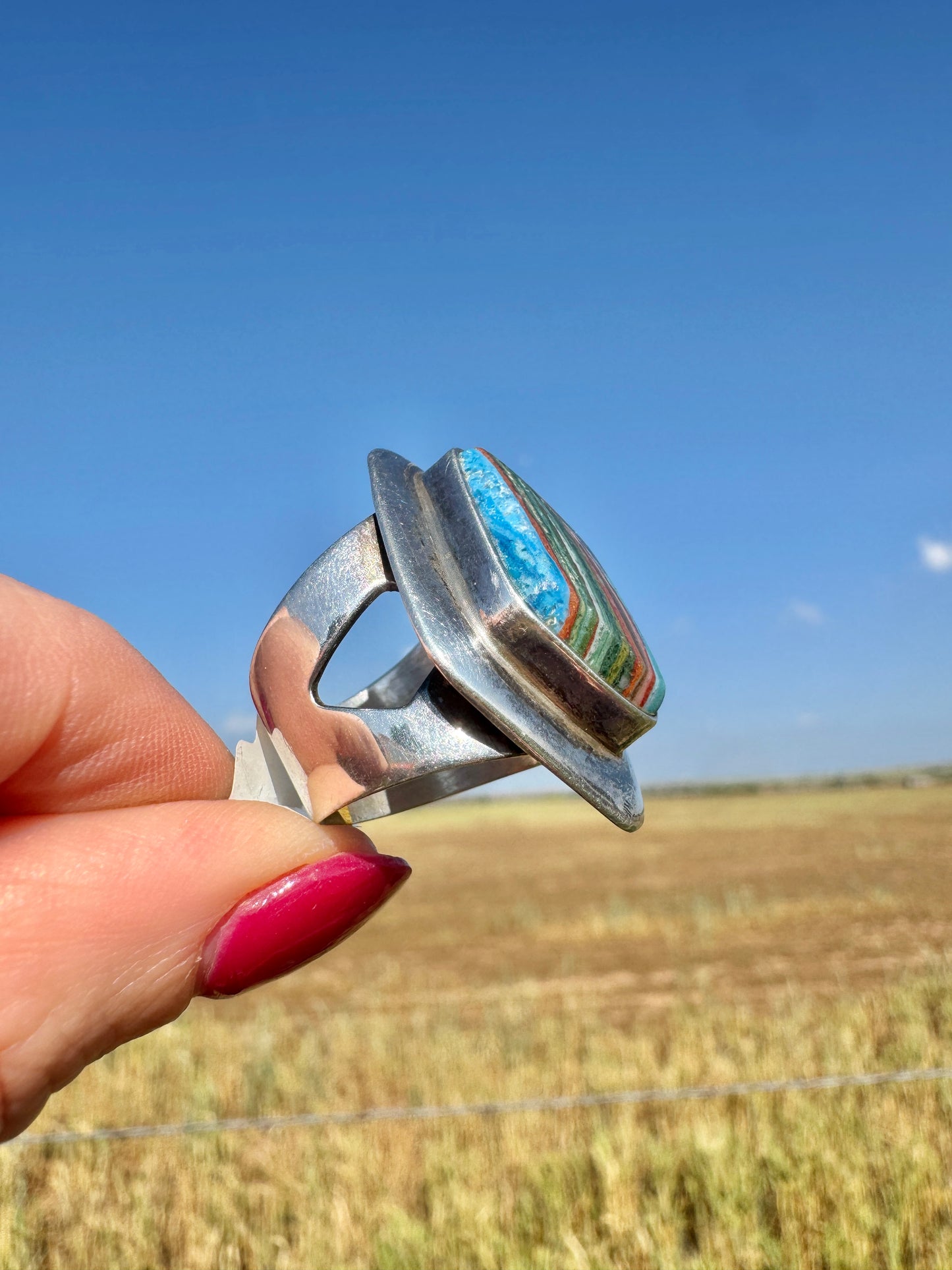 Sterling Silver Rainbow Calsilica Ring