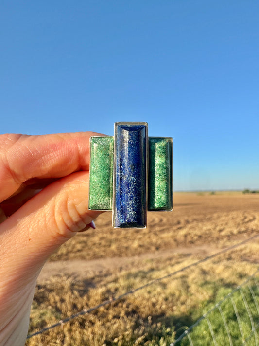 Large Sterling Blue Lapis and Turquoise Ring