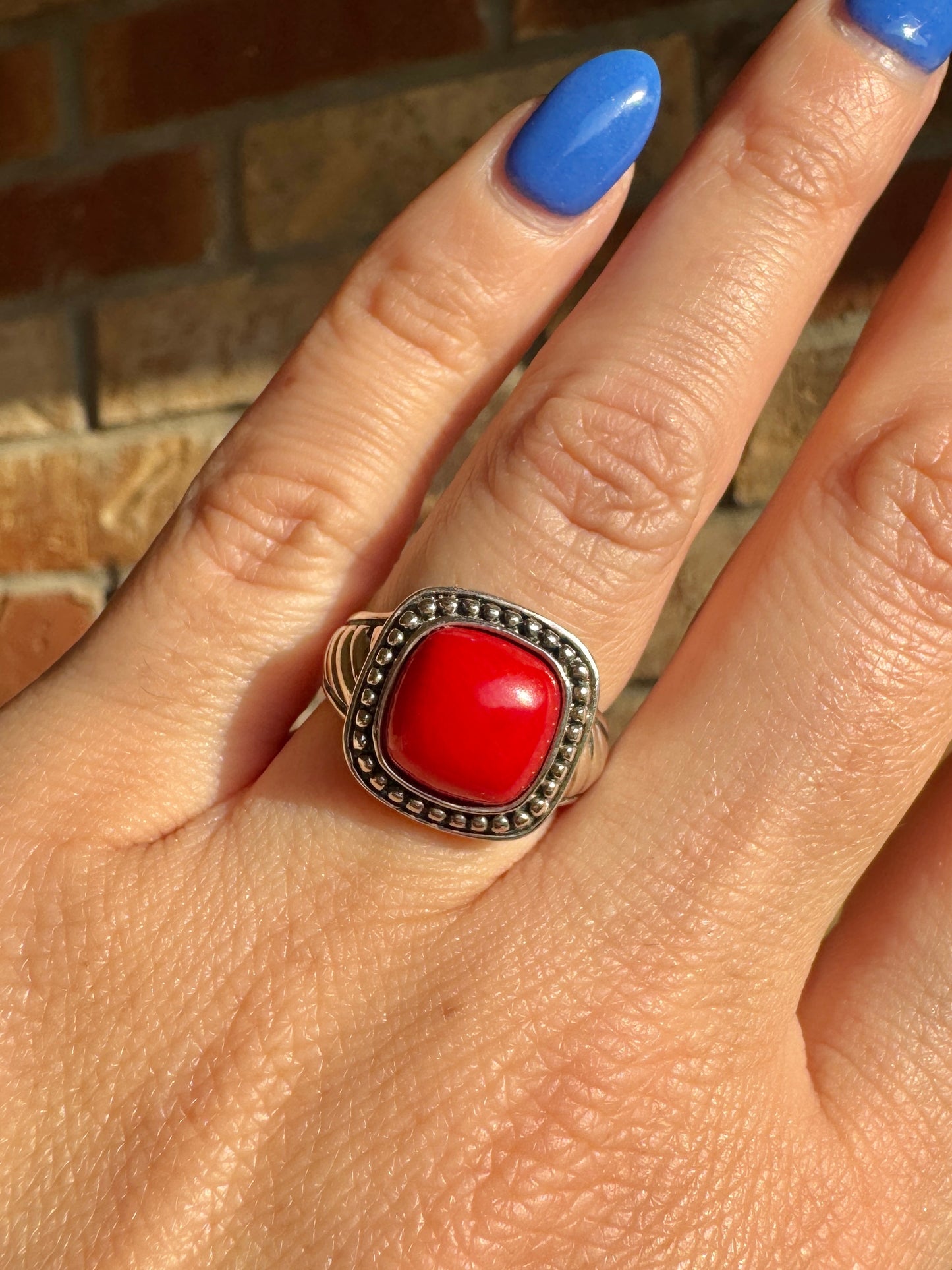 Sterling Silver Coral Ring