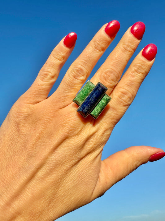 Large Sterling Blue Lapis and Turquoise Ring