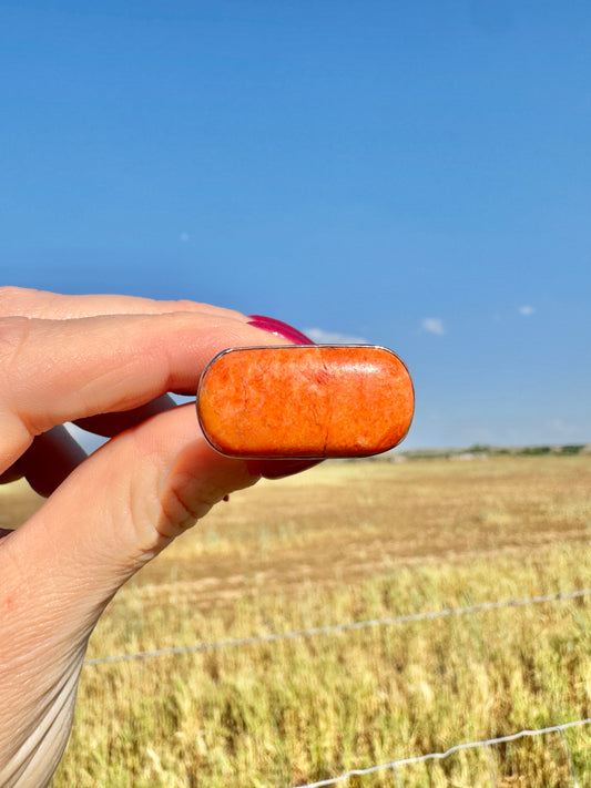 Sterling Silver Orange Spiny Oyster Bar Ring