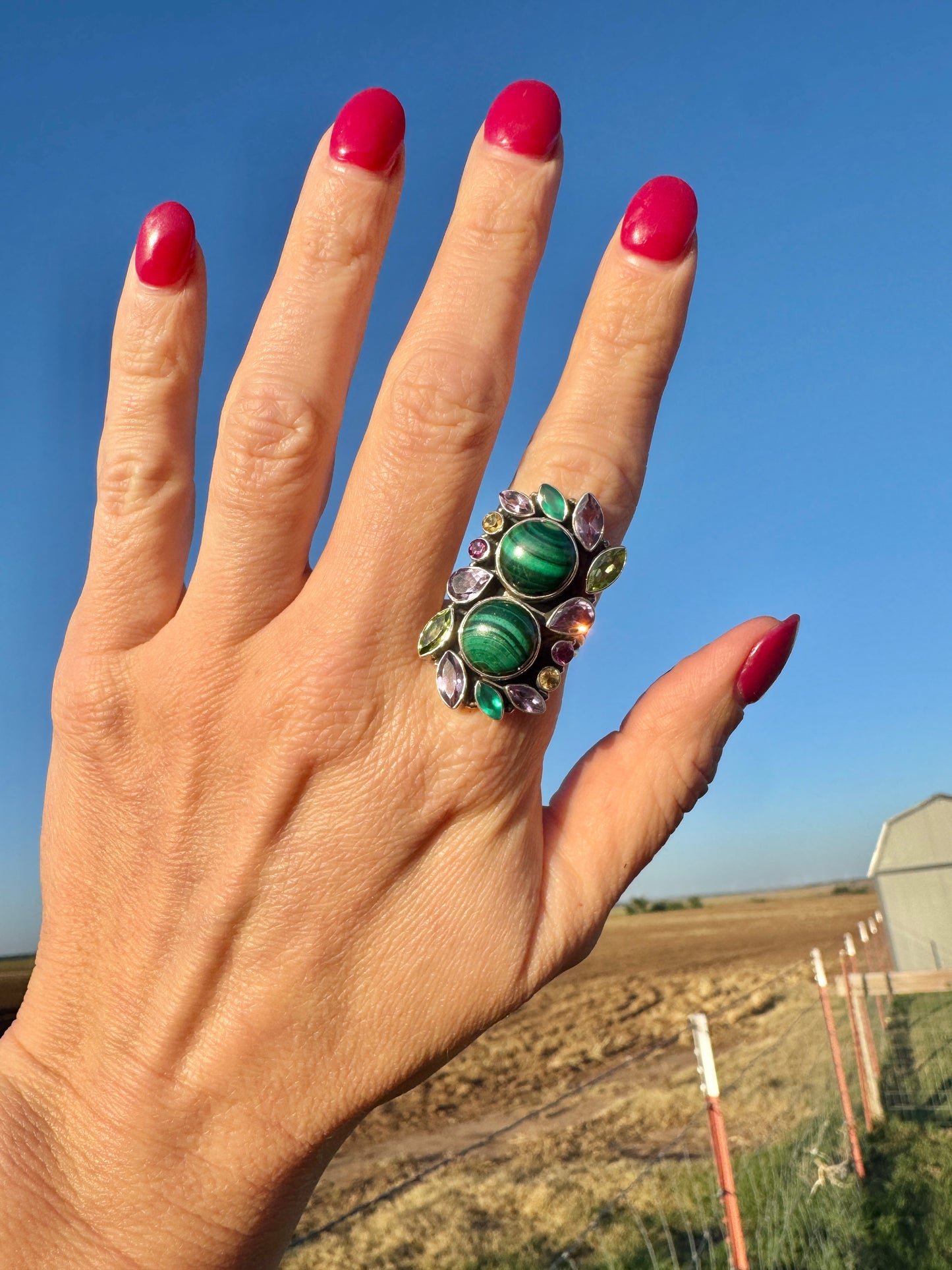Sterling Silver Malachite and Gemstone Ring