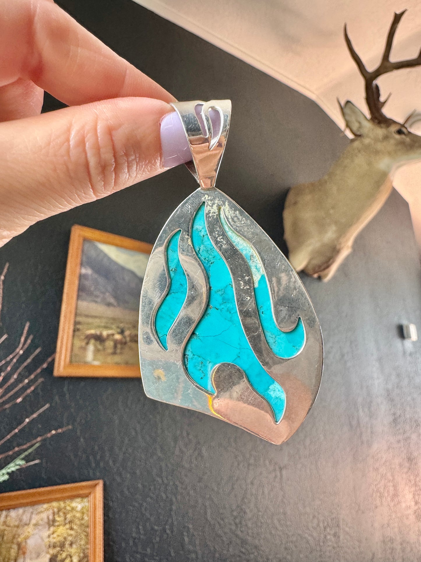 Large Sterling Turquoise Pendant Enhancer