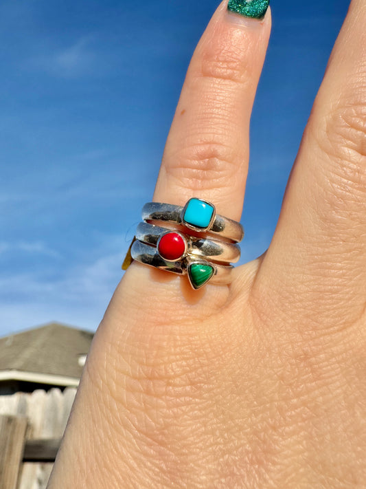Triple Sterling Silver Multi-Stone Ring