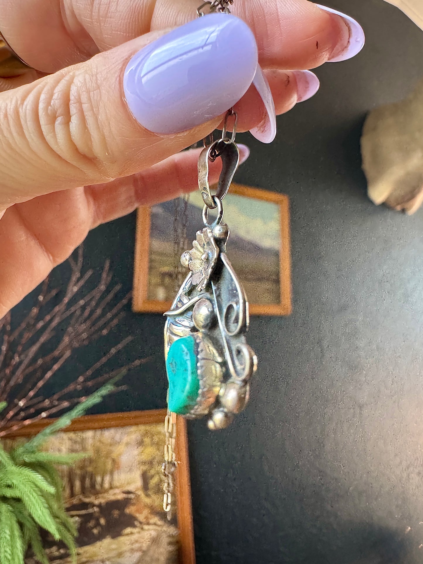 Vintage Sterling Turquoise Signed Necklace