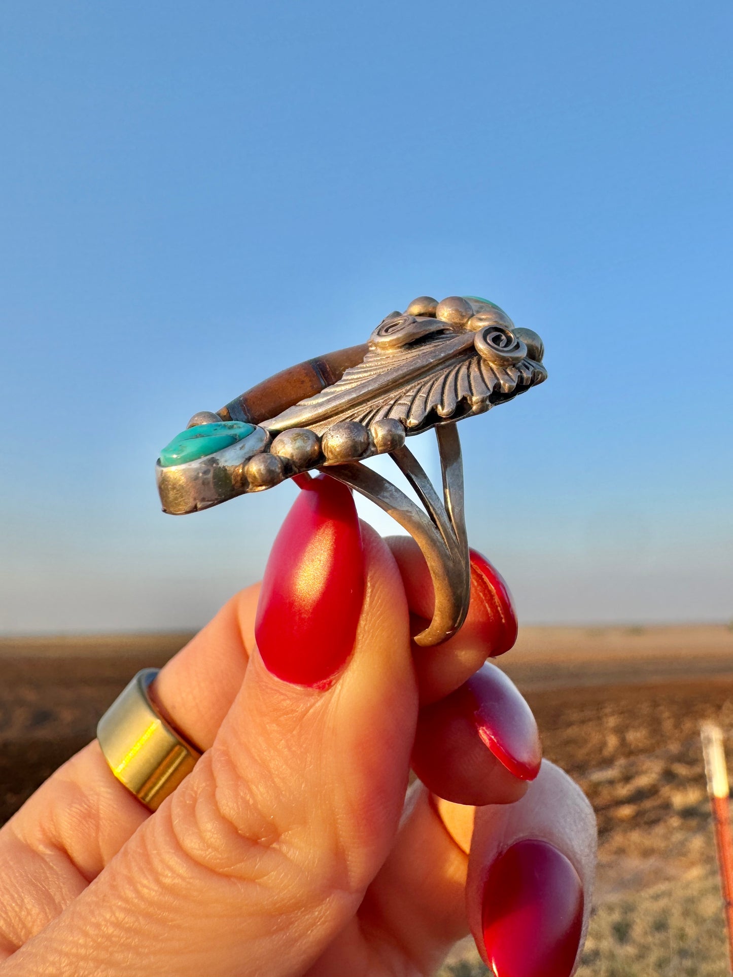 Native American Sterling Turquoise Claw Ring