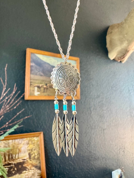 Vintage Sterling Turquoise Concho Necklace
