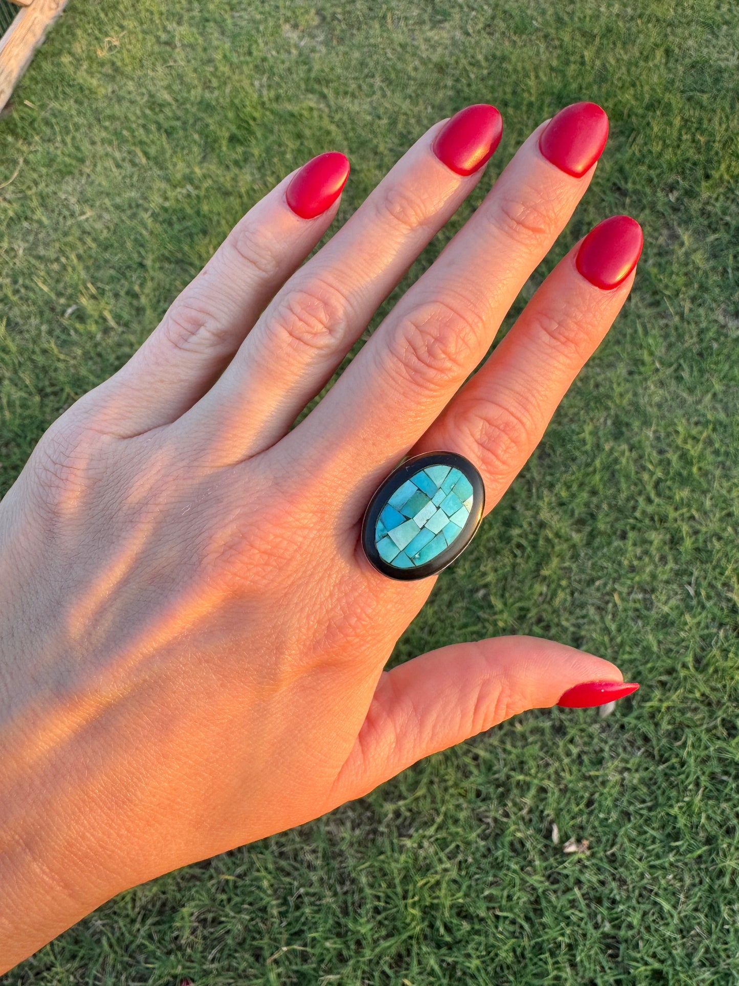 Vintage Sterling Turquoise and Black Onyx Ring