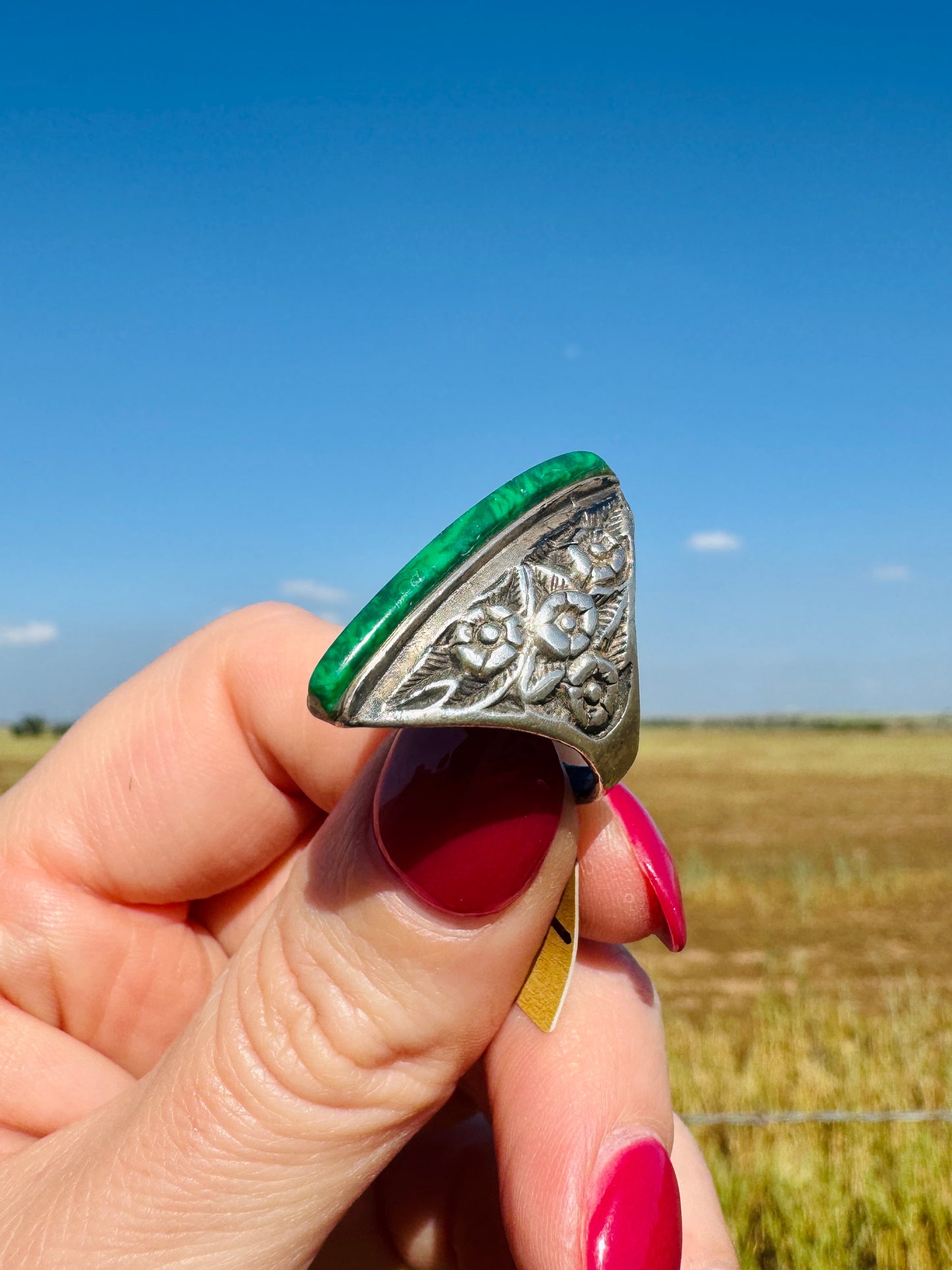 Vintage Sterling Silver Malachite Ring