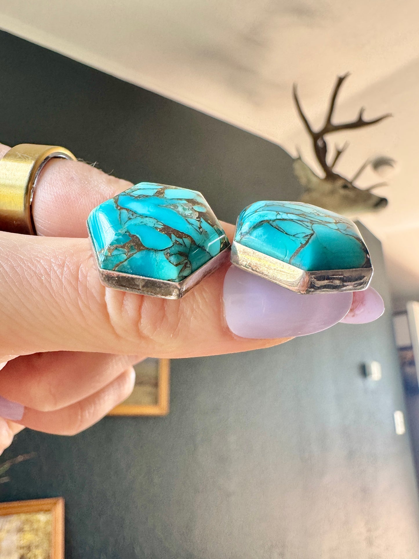 Sterling Turquoise Hexagon Stud Earrings