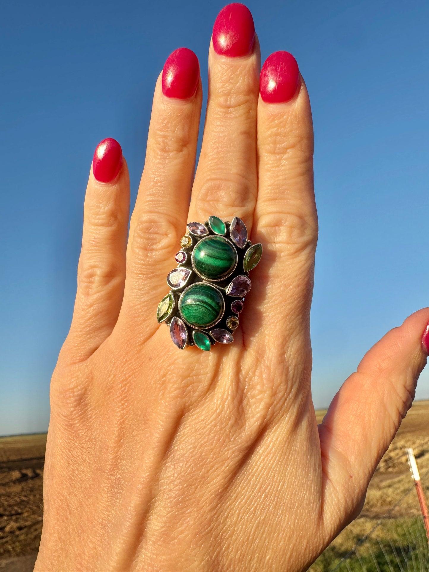Sterling Silver Malachite and Gemstone Ring
