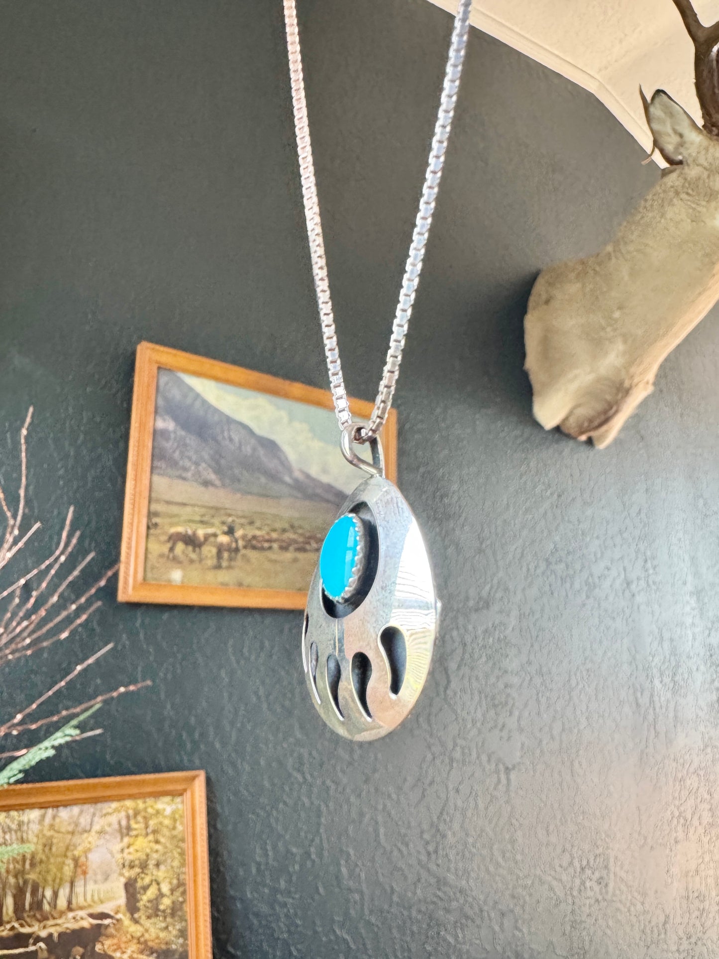 Vintage Sterling Turquoise Bear Claw Necklace
