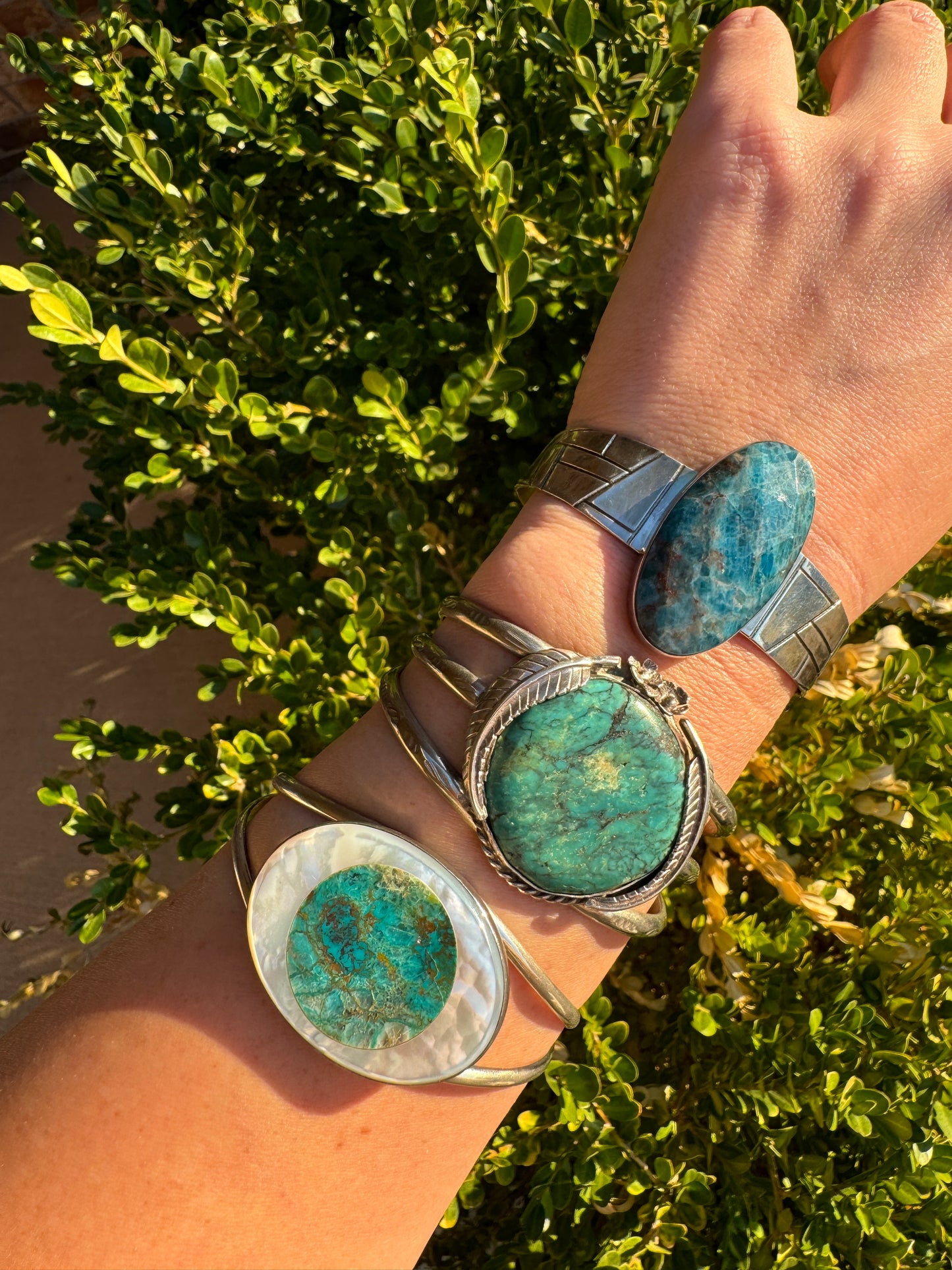 Sterling Silver Mother of Pearl and Turquoise Cuff Bracelet