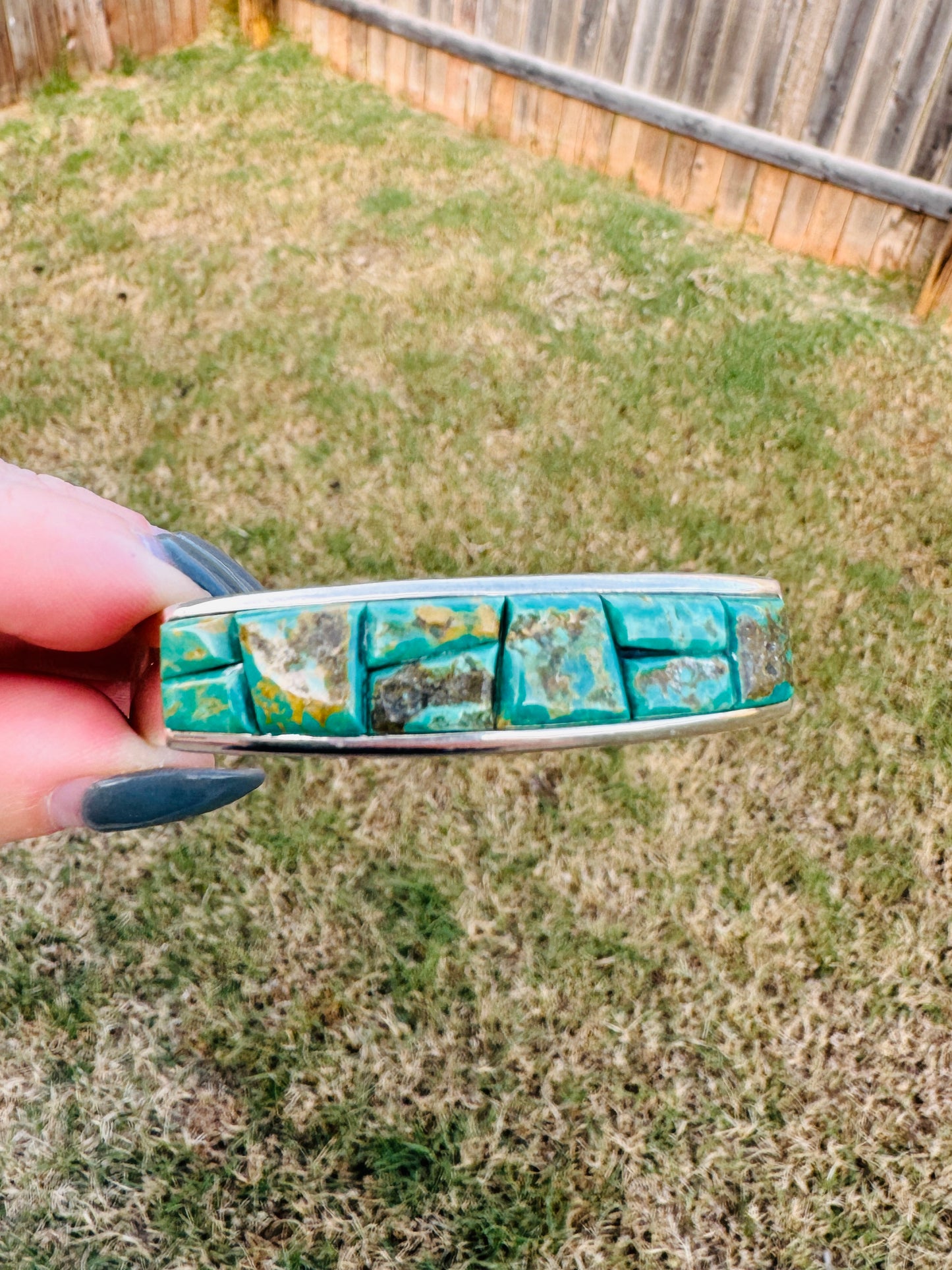 Sterling Silver Raw Green Turquoise Cuff Bracelet