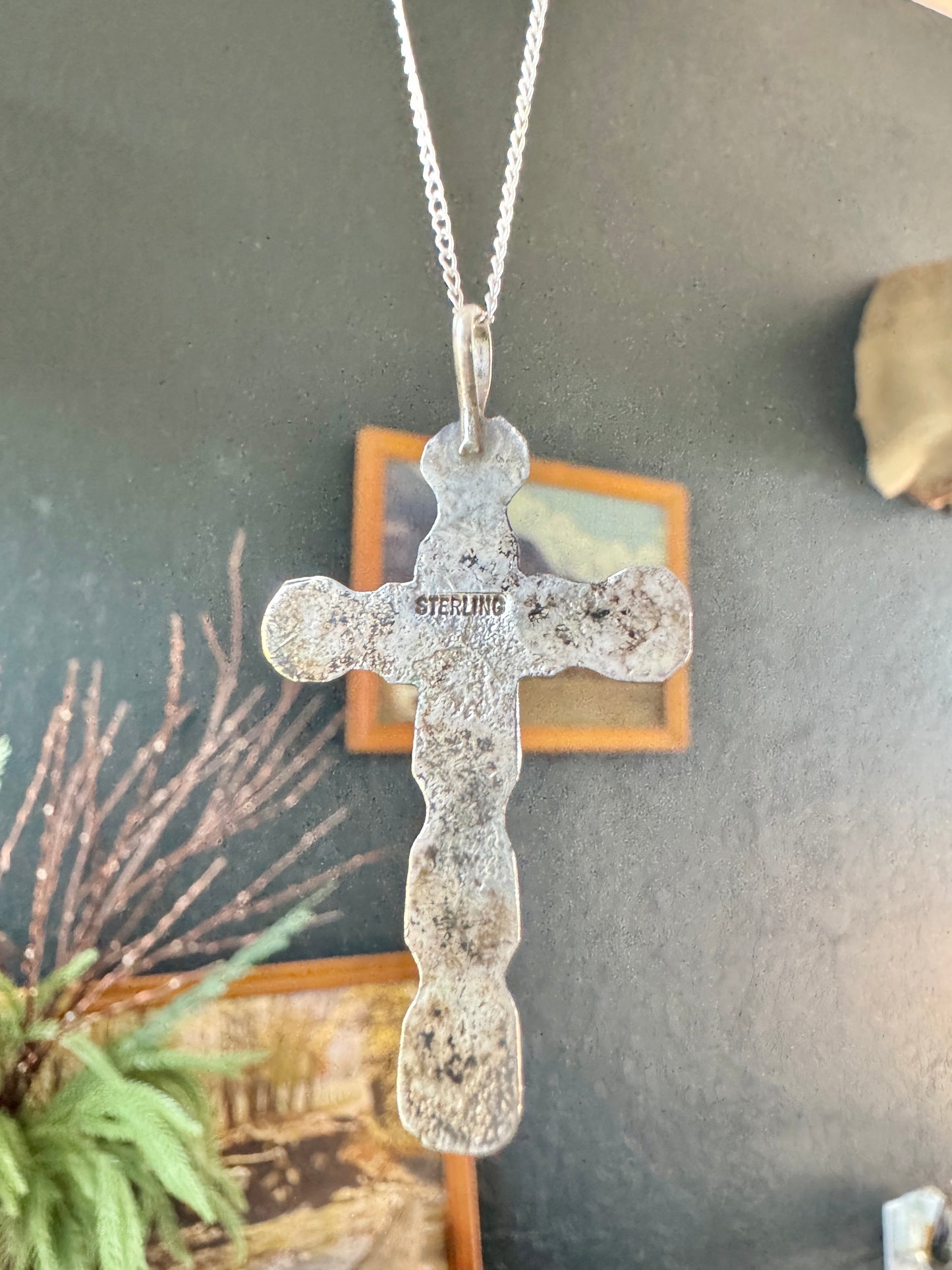 Vintage Sterling Turquoise Cross Necklace