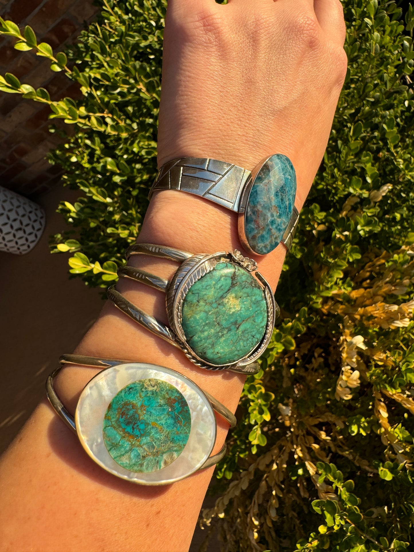 Sterling Silver Mother of Pearl and Turquoise Cuff Bracelet