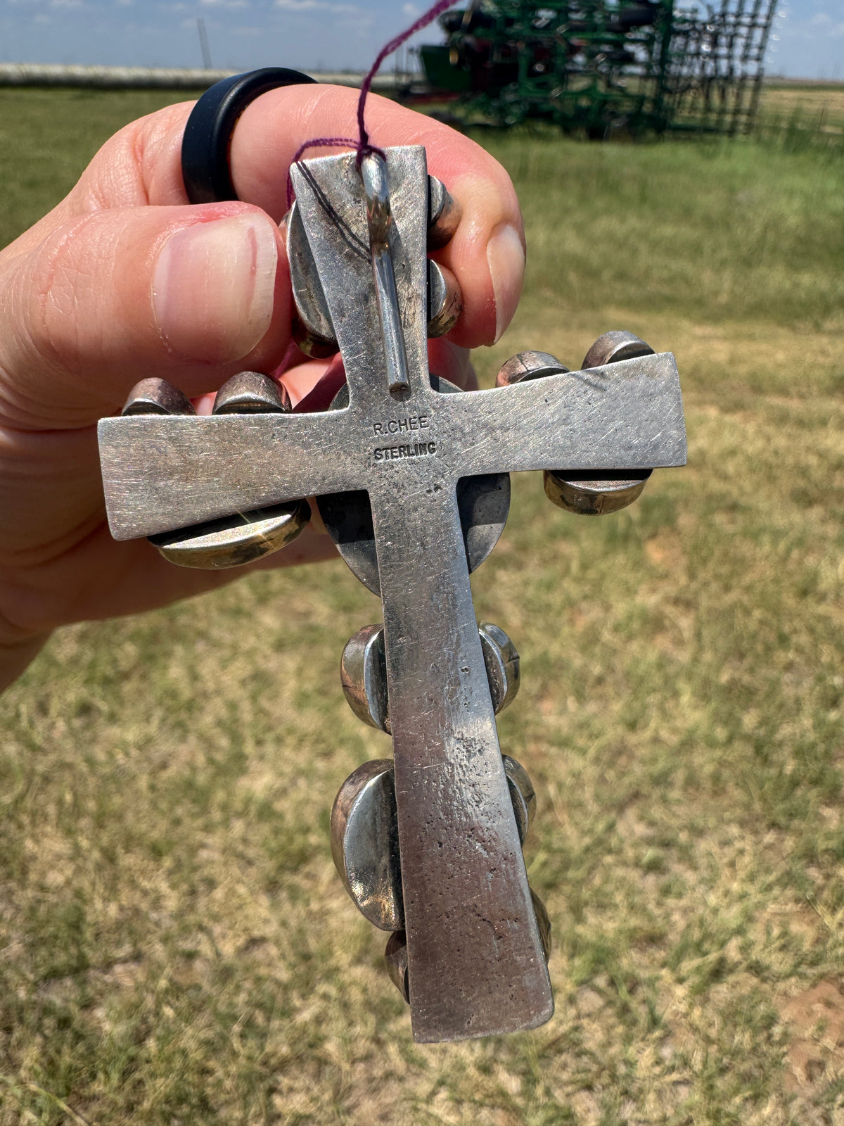 Large Sterling Multi-Stone Cross signed by artist Pendant Enhancer