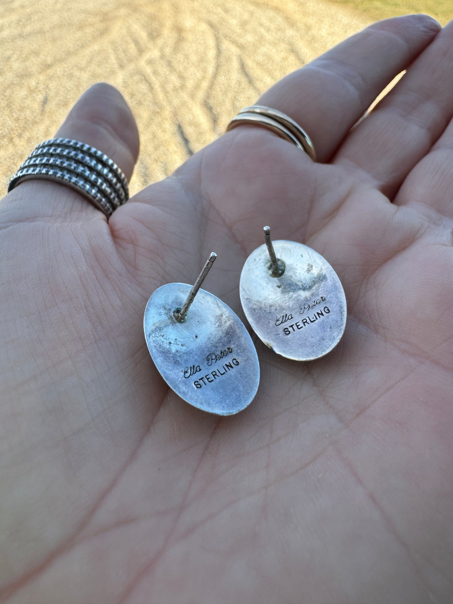 Vintage Native Sterling Multi-Stone Inlay Stud Earrings