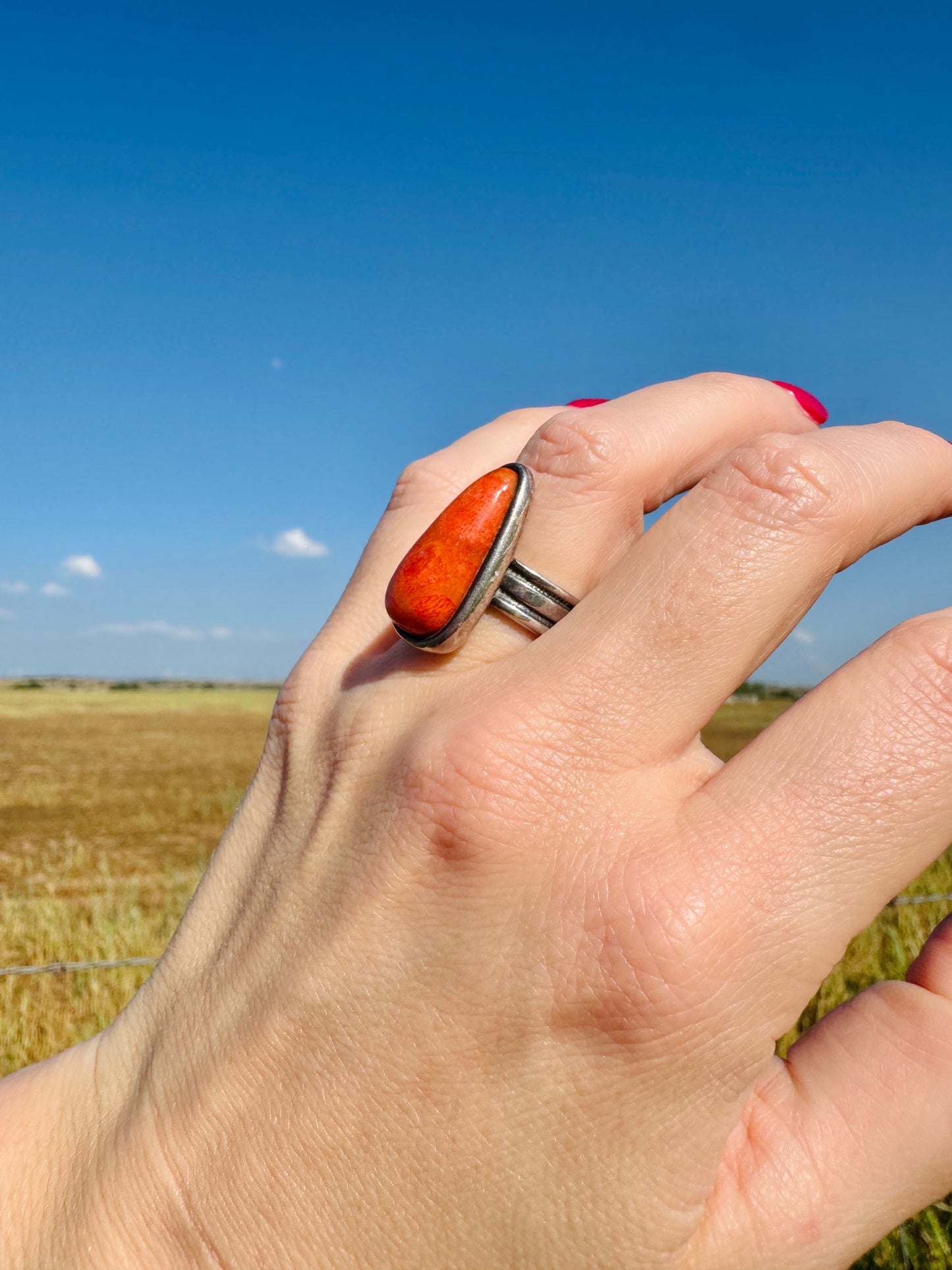 Vintage Sterling Orange Spiny Oyster Ring Signed