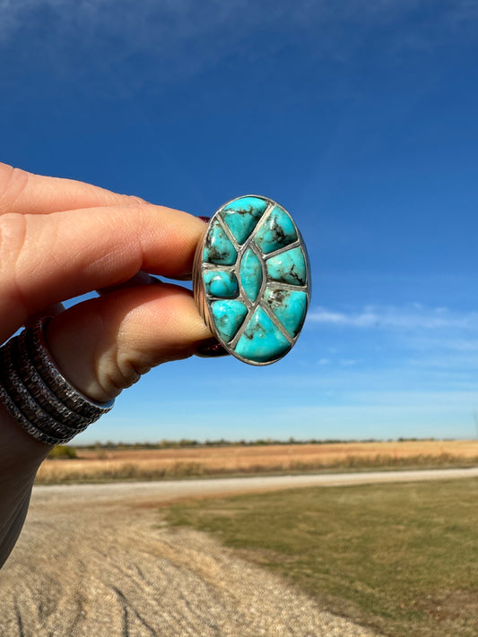 Large Vintage Sterling Turquoise Ring signed by artist