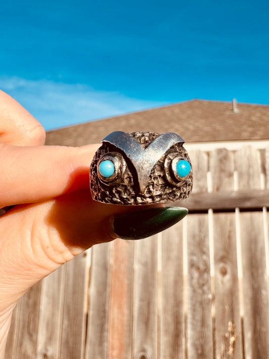Vintage Sterling Silver Owl Turquoise Ring