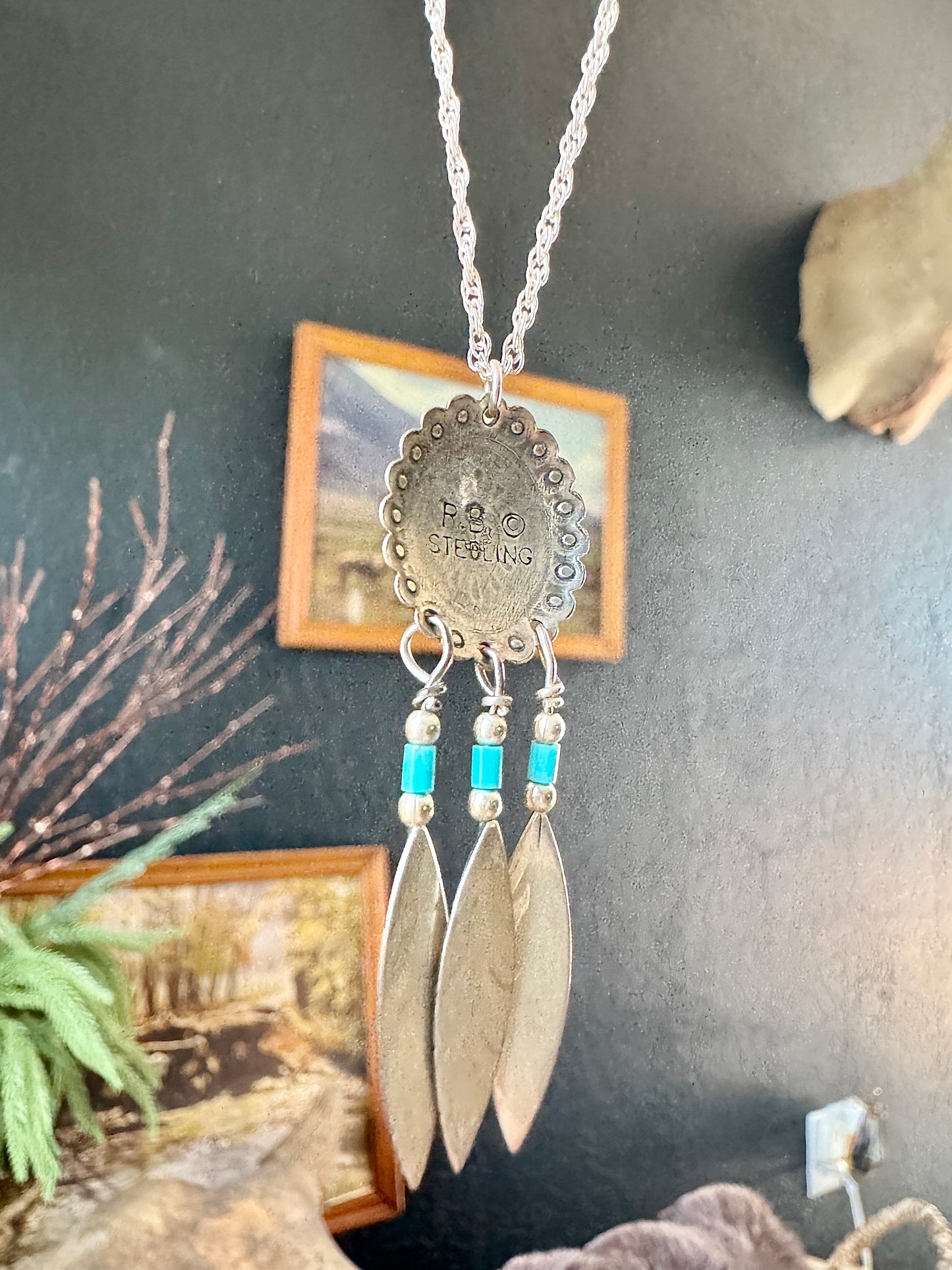 Vintage Sterling Turquoise Concho Necklace