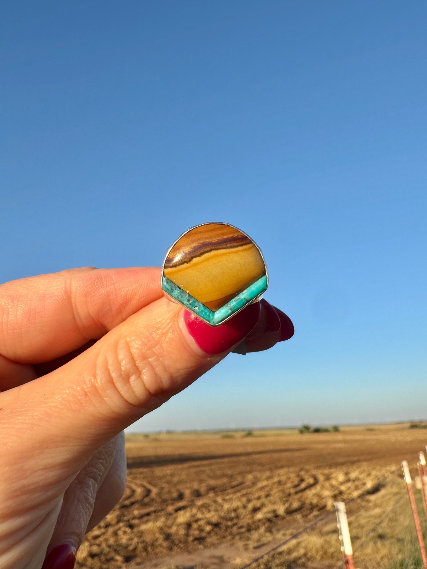 Sterling Silver Mountain Agate and Turquoise Ring