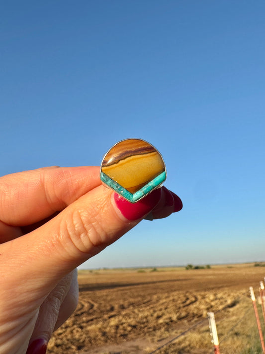 Sterling Silver Mountain Agate and Turquoise Ring