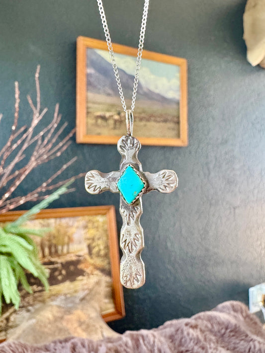 Vintage Sterling Turquoise Cross Necklace