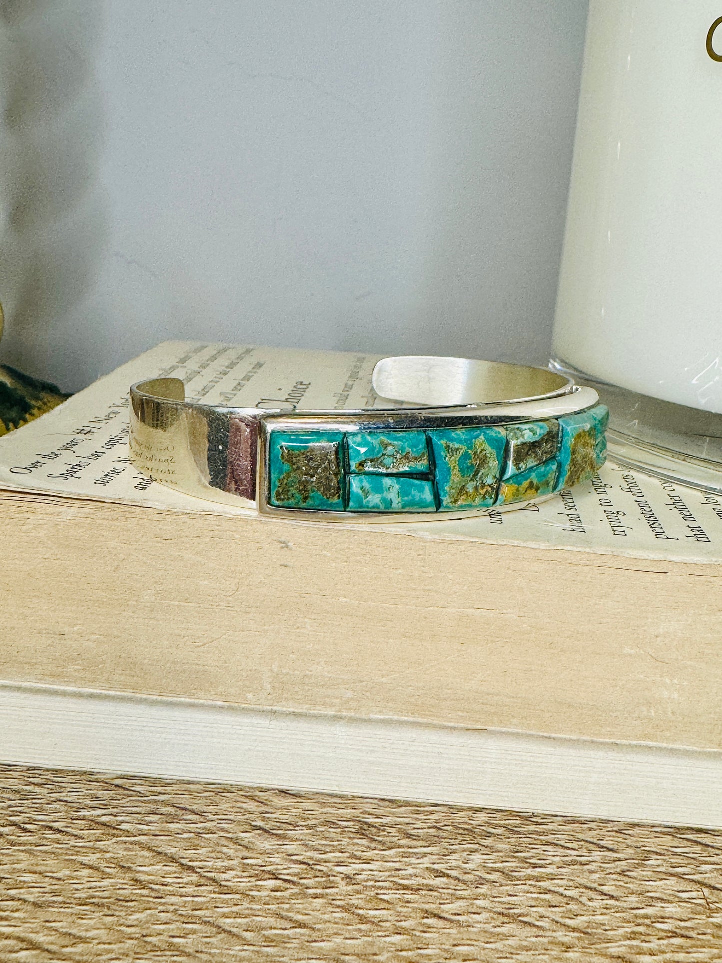 Sterling Silver Raw Green Turquoise Cuff Bracelet