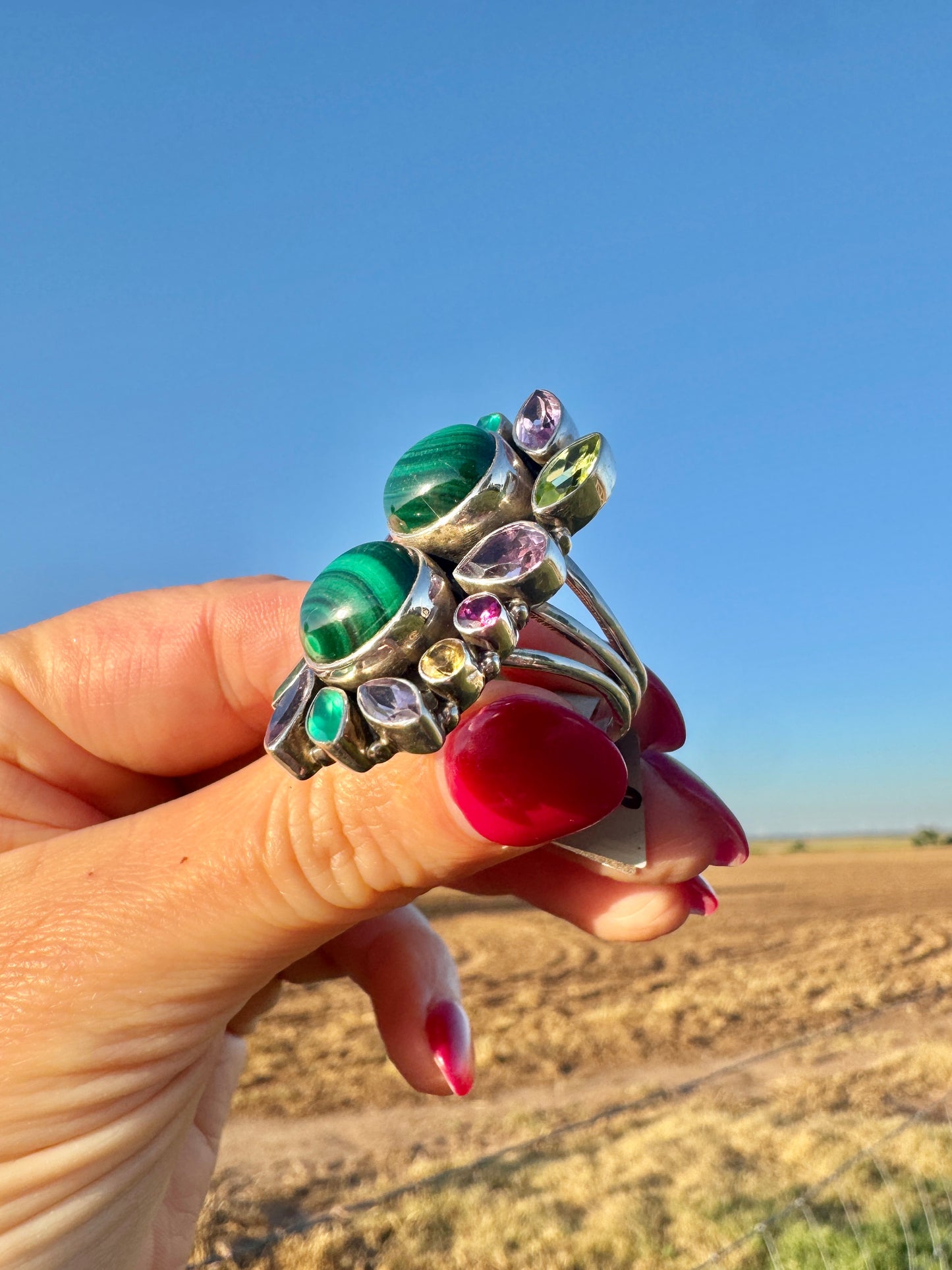 Sterling Silver Malachite and Gemstone Ring