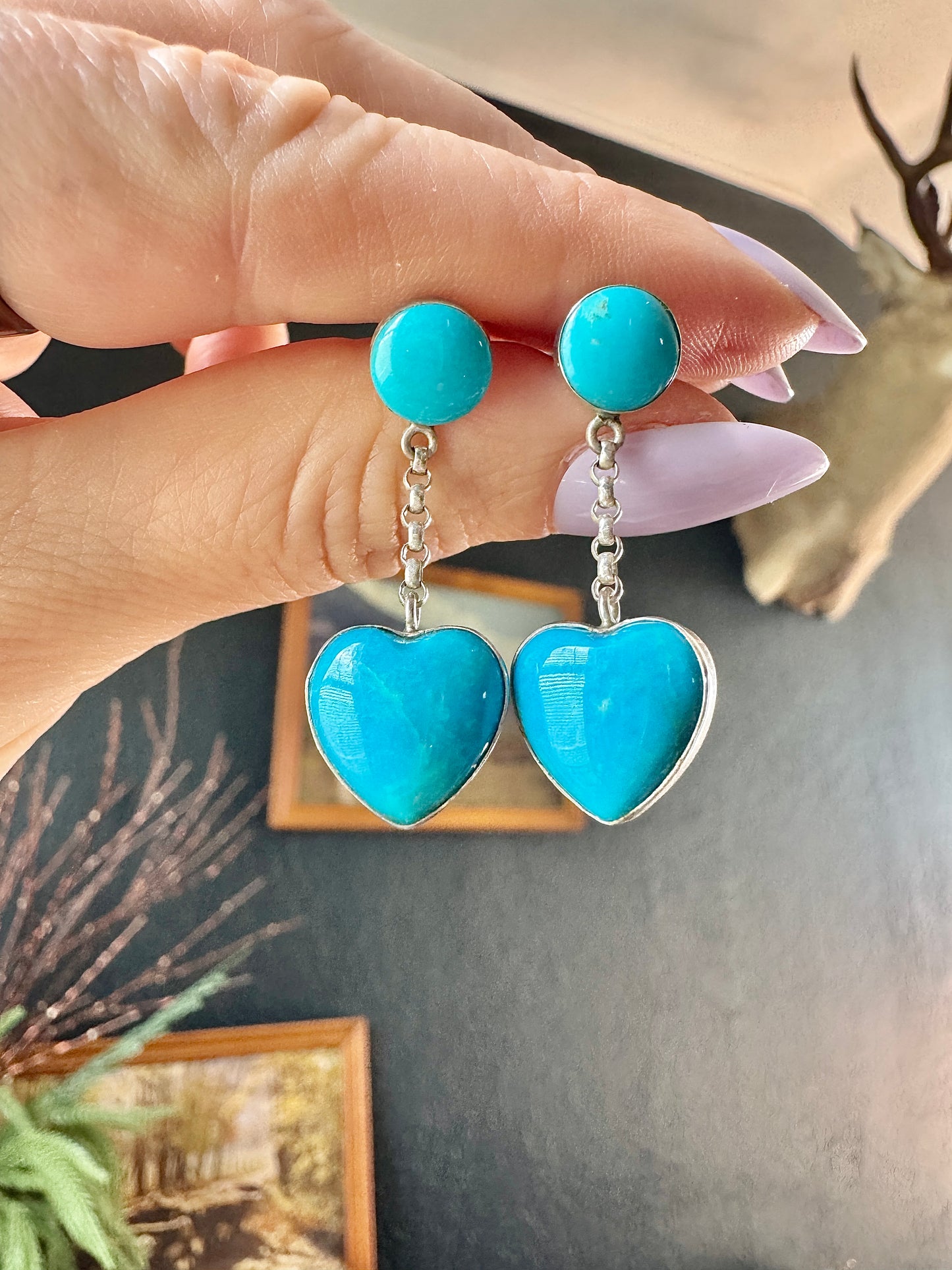 Sterling Heart Turquoise Earrings