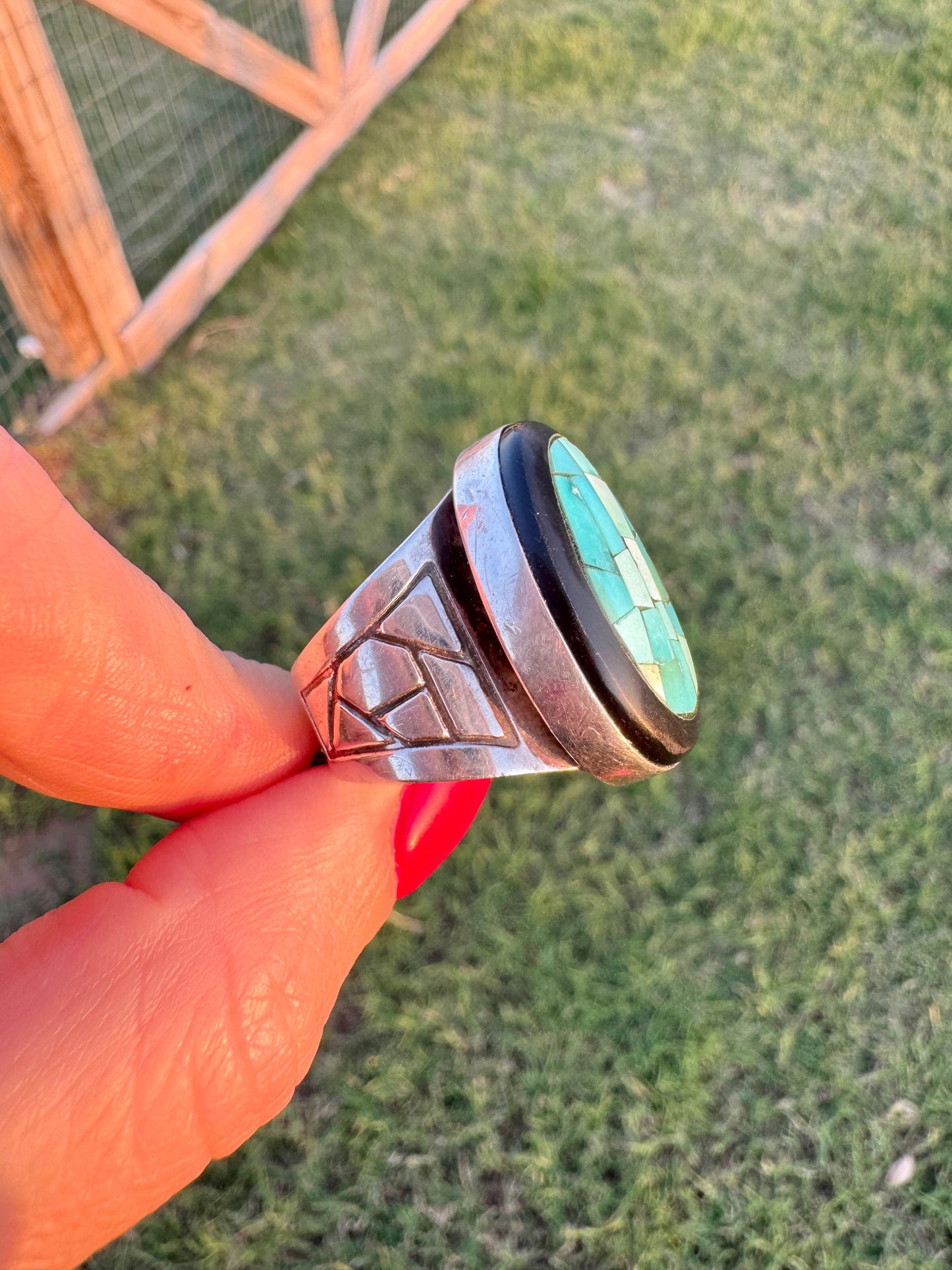 Vintage Sterling Turquoise and Black Onyx Ring
