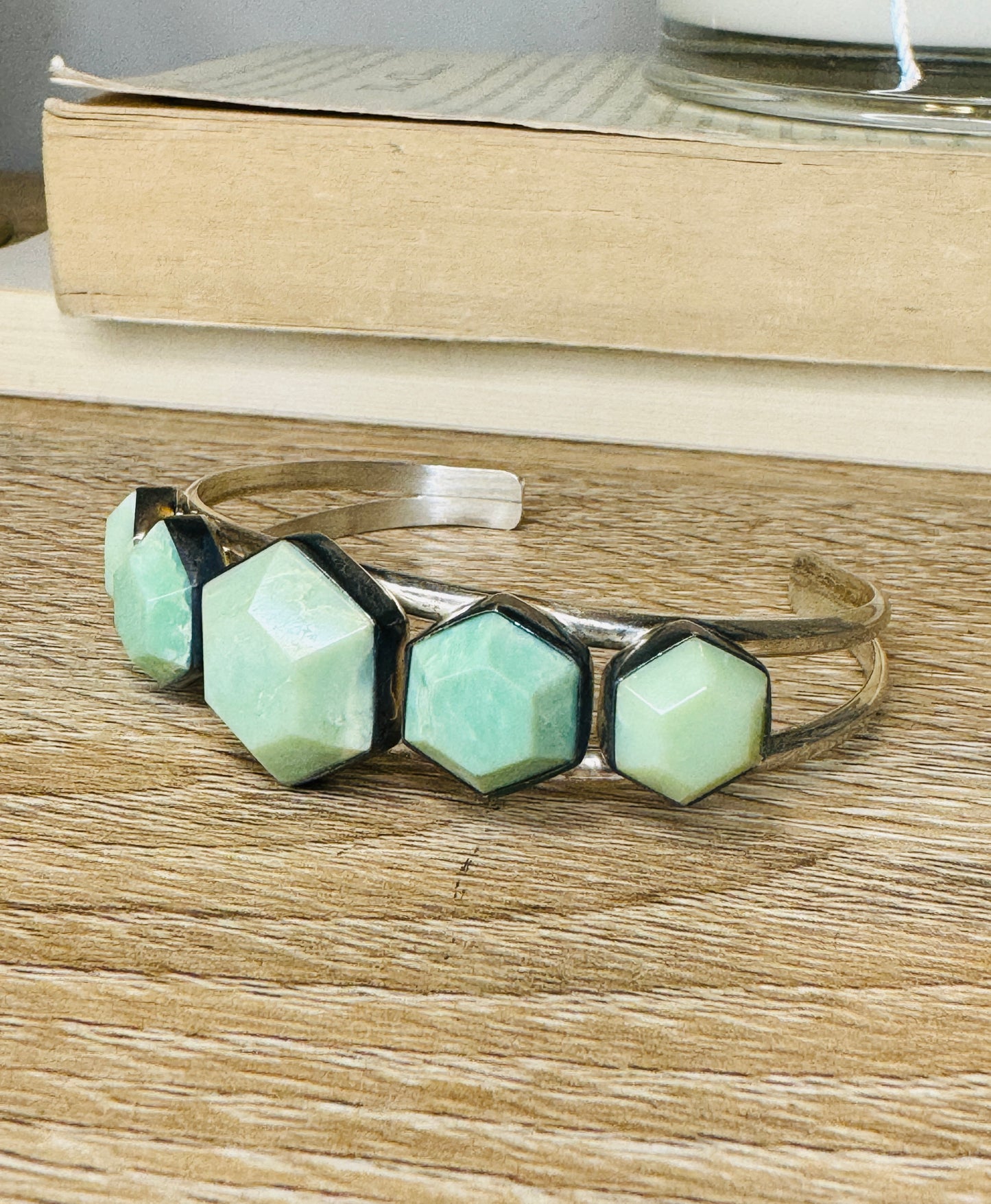 Sterling Silver Green Agate Cuff Bracelet