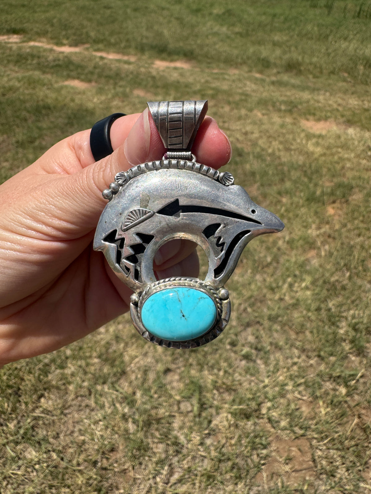 Large Vintage Turquoise Sterling Native Hopi Bear Signed