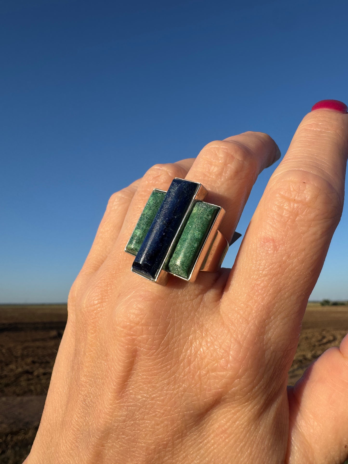 Large Sterling Blue Lapis and Turquoise Ring