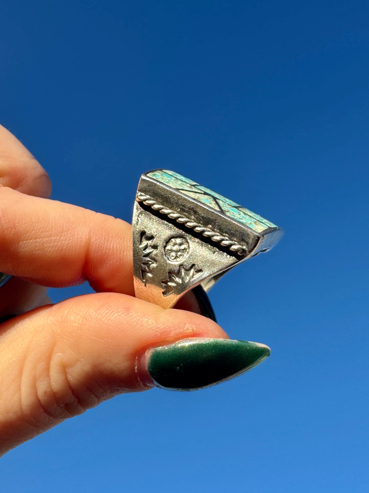 Vintage Sterling Silver Chip Turquoise Ring