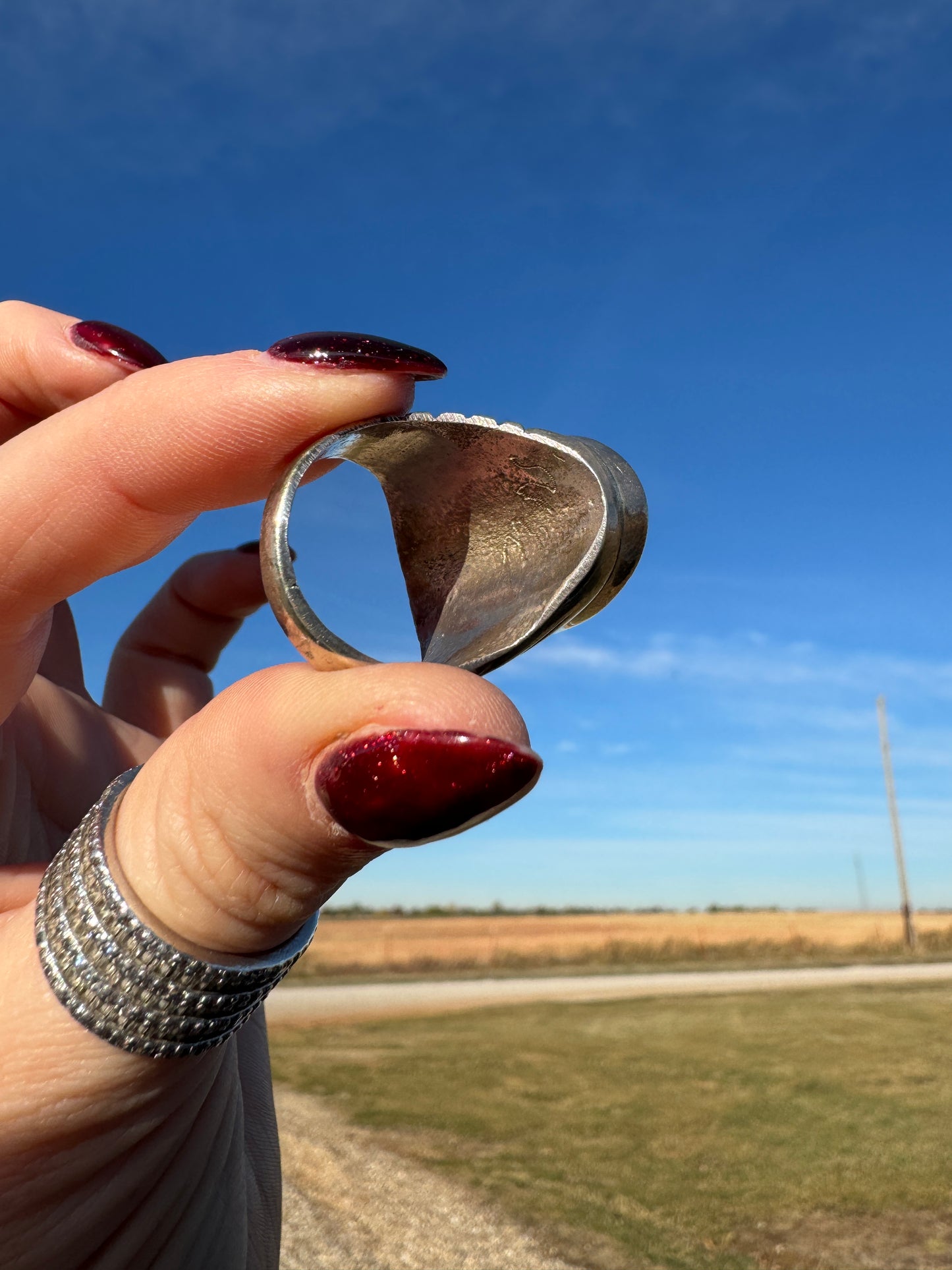 Large Vintage Sterling Turquoise Ring signed by artist