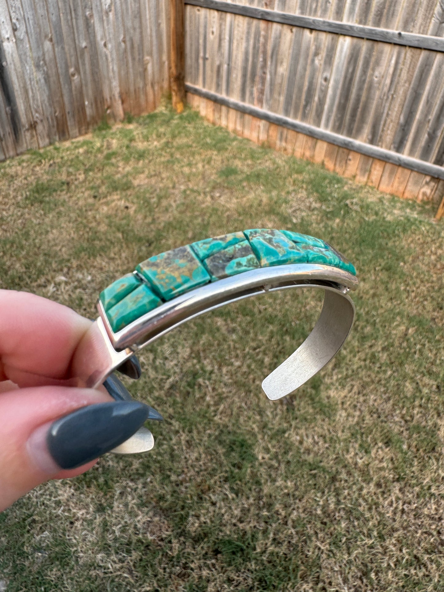 Sterling Silver Raw Green Turquoise Cuff Bracelet