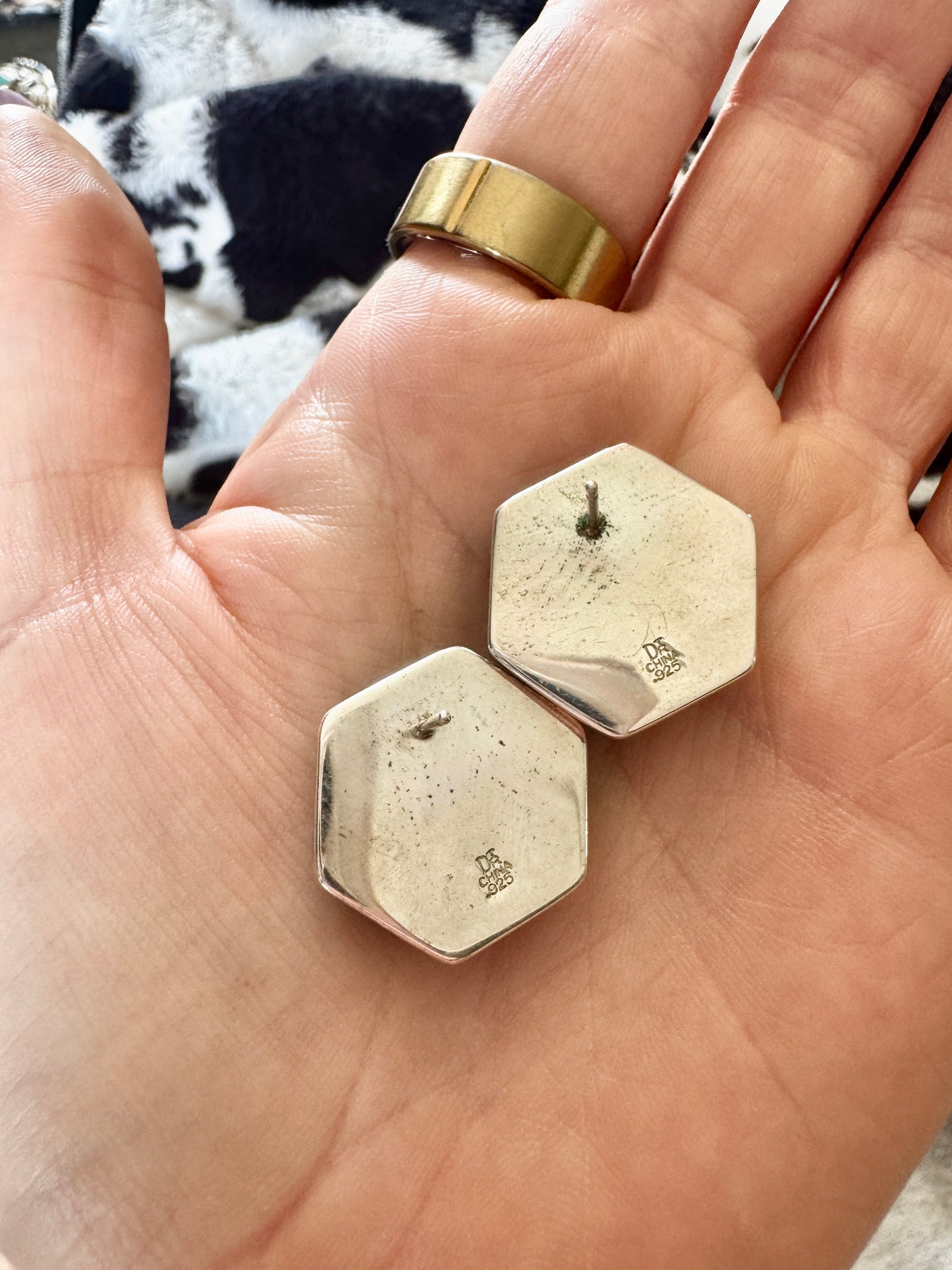 Sterling Turquoise Hexagon Stud Earrings