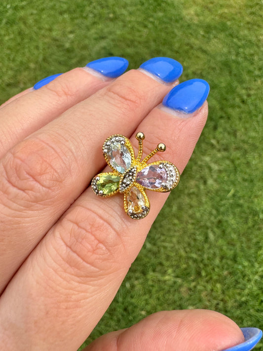 Sterling Silver Gold Plated Butterfly Charm Pendant