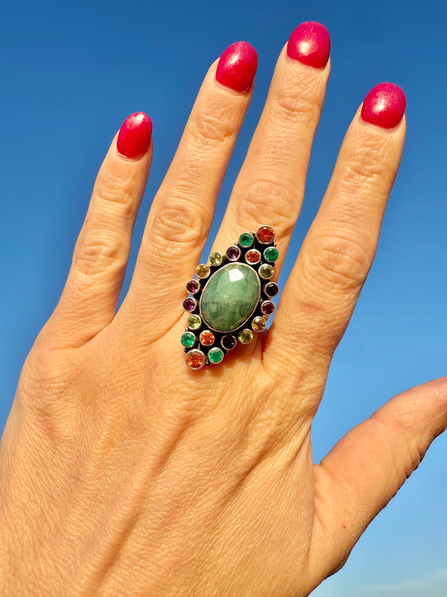 Sterling Silver Agate and Multi-Gemstone Ring