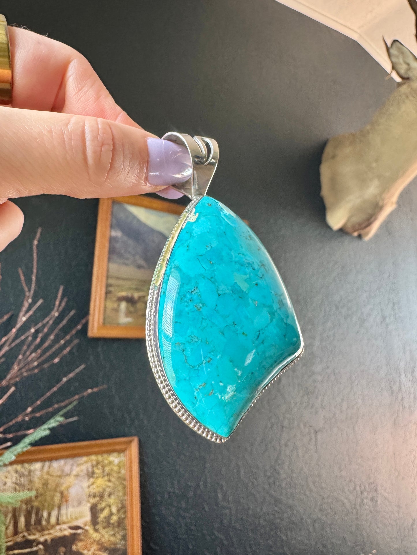 Large Sterling Turquoise Pendant Enhancer