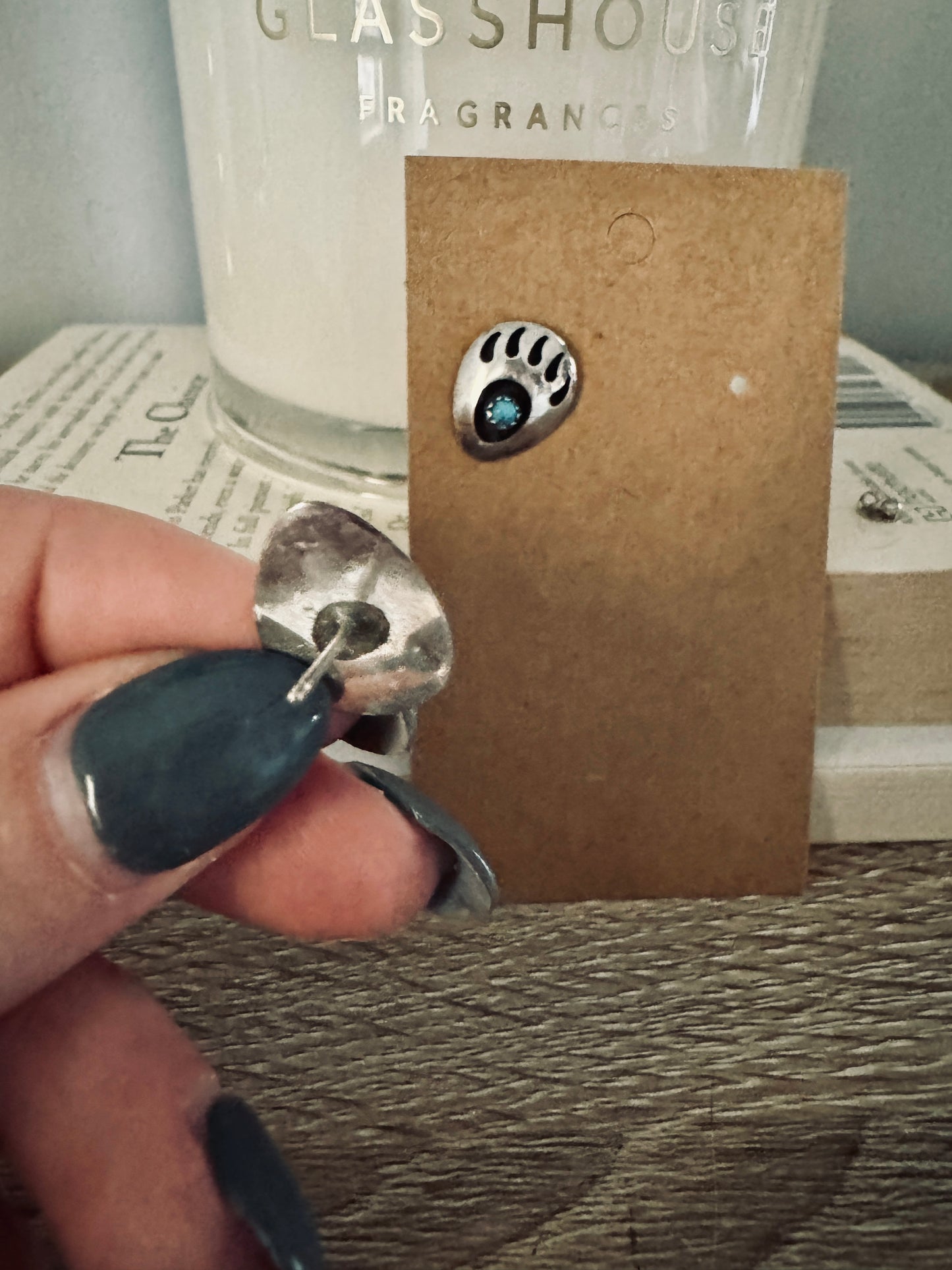 Sterling Bear Claw Turquoise Stud Earrings