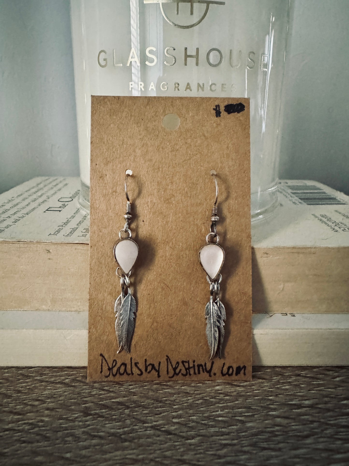 Vintage Sterling Pink Mother of Pearl Feather Earrings