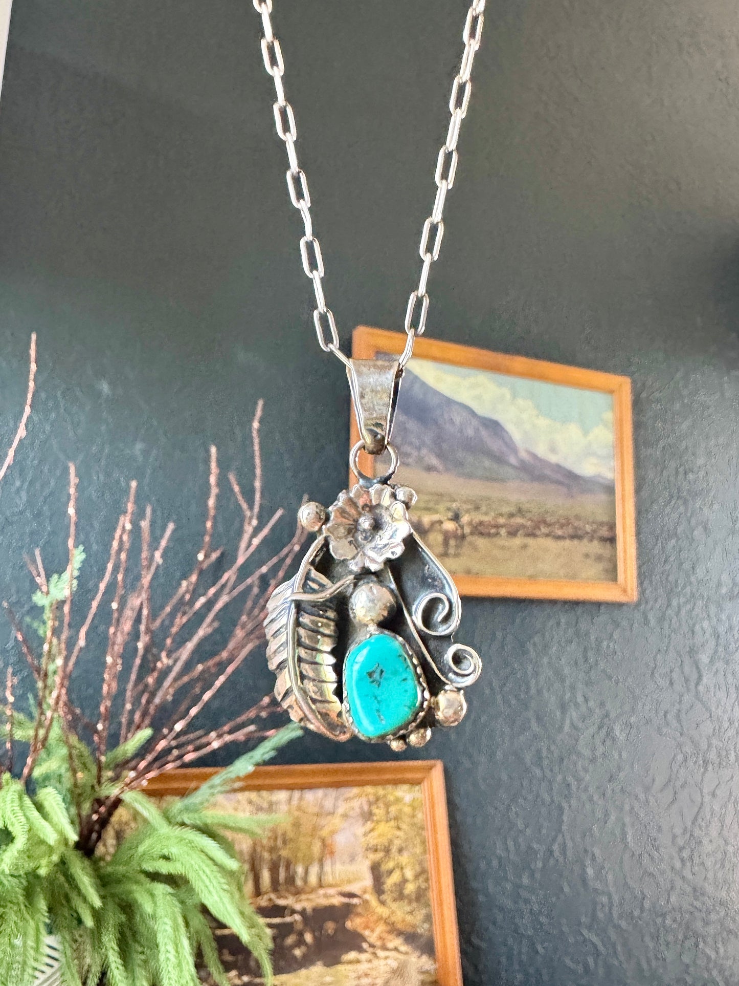 Vintage Sterling Turquoise Signed Necklace