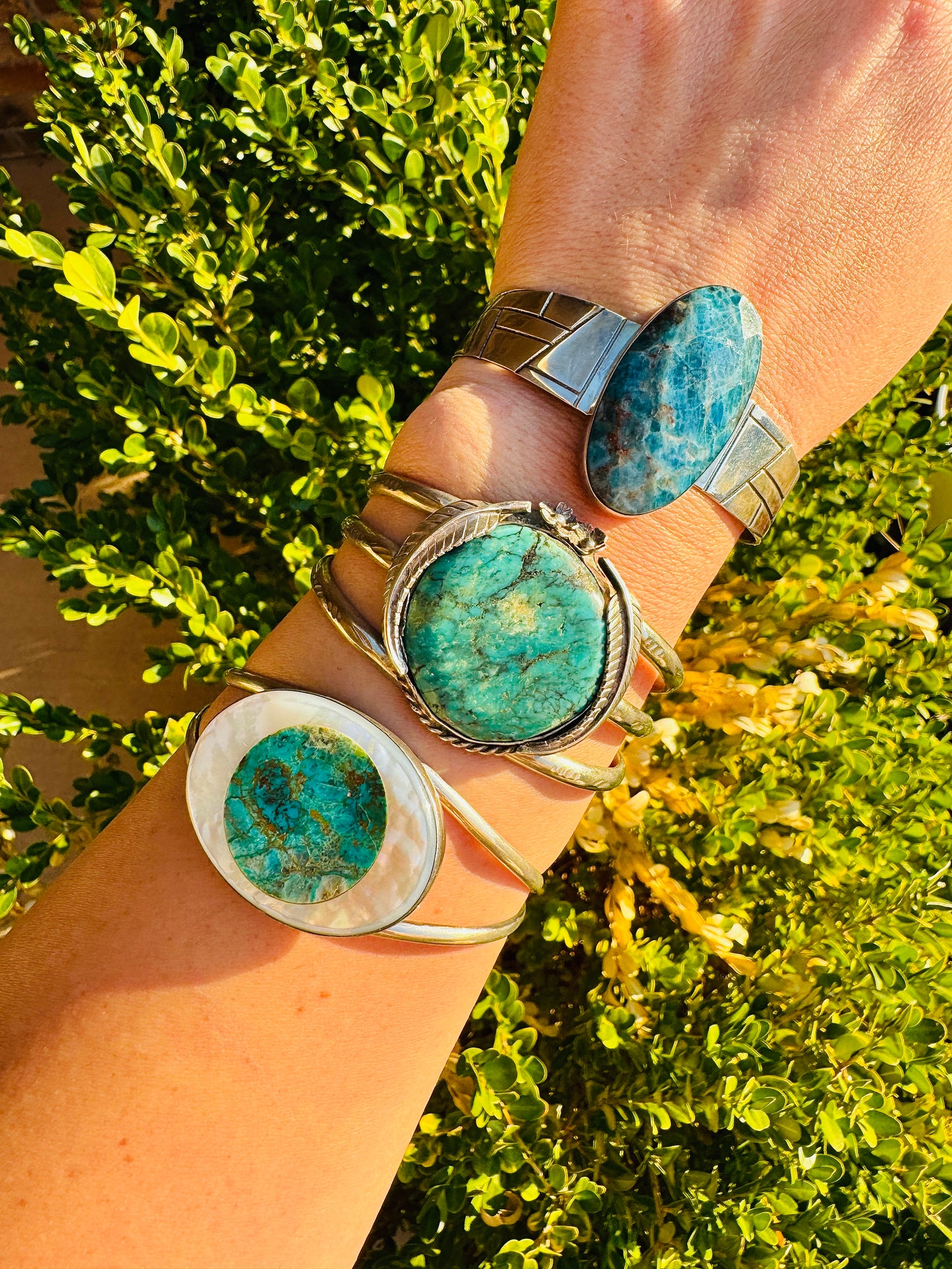 Sterling Silver Mother of Pearl and Turquoise Cuff Bracelet