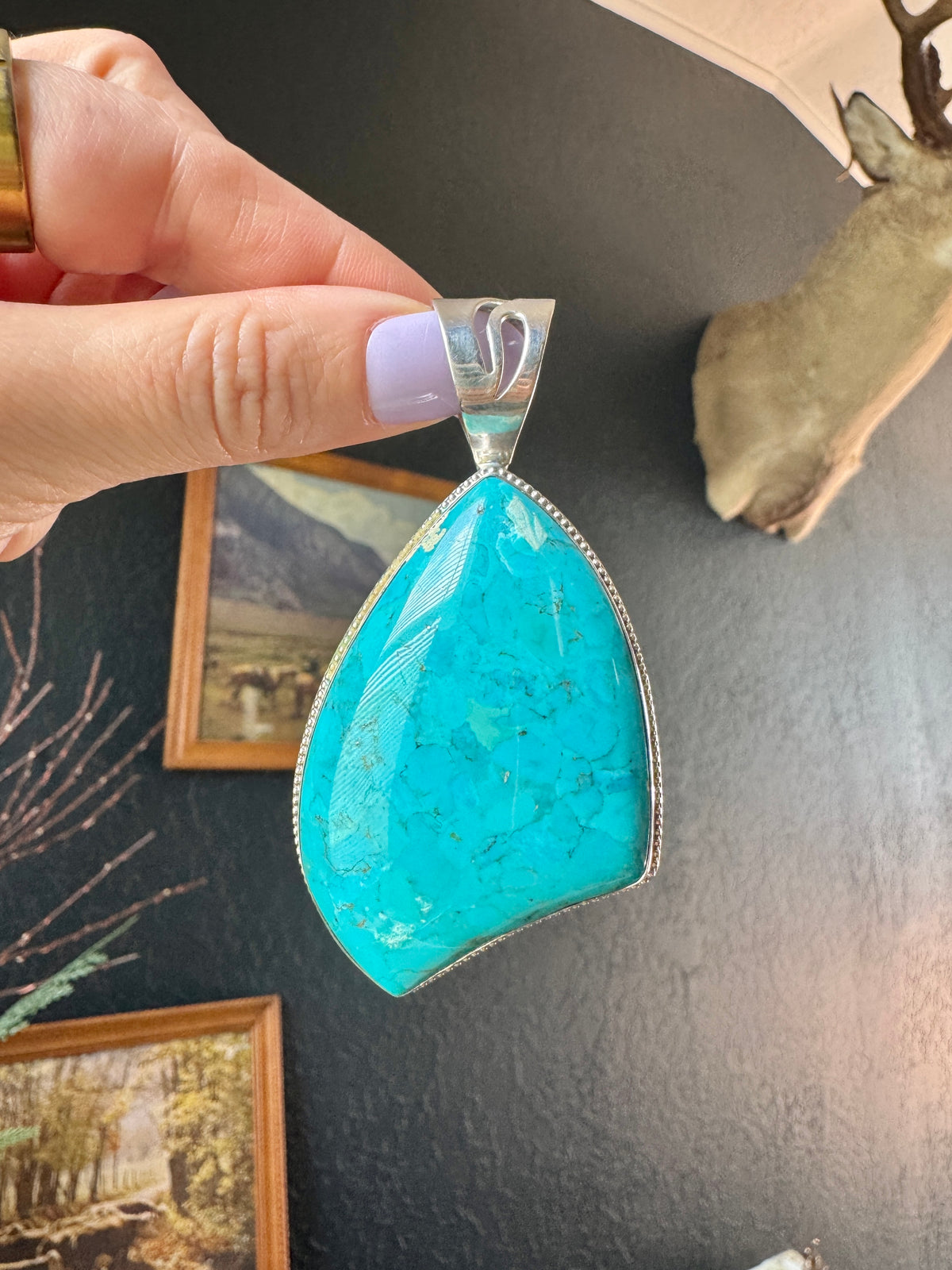 Large Sterling Turquoise Pendant Enhancer