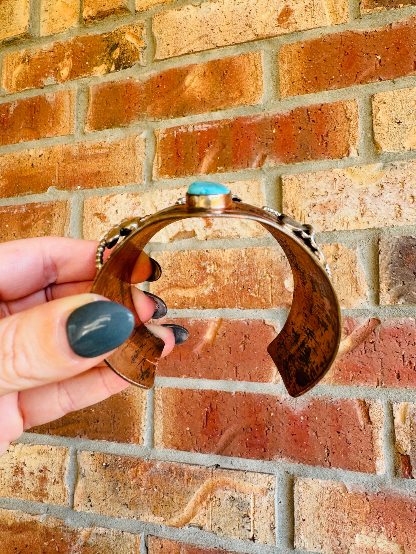 Copper and Sterling Dragonfly and Butterfly Turquoise Cuff Bracelet